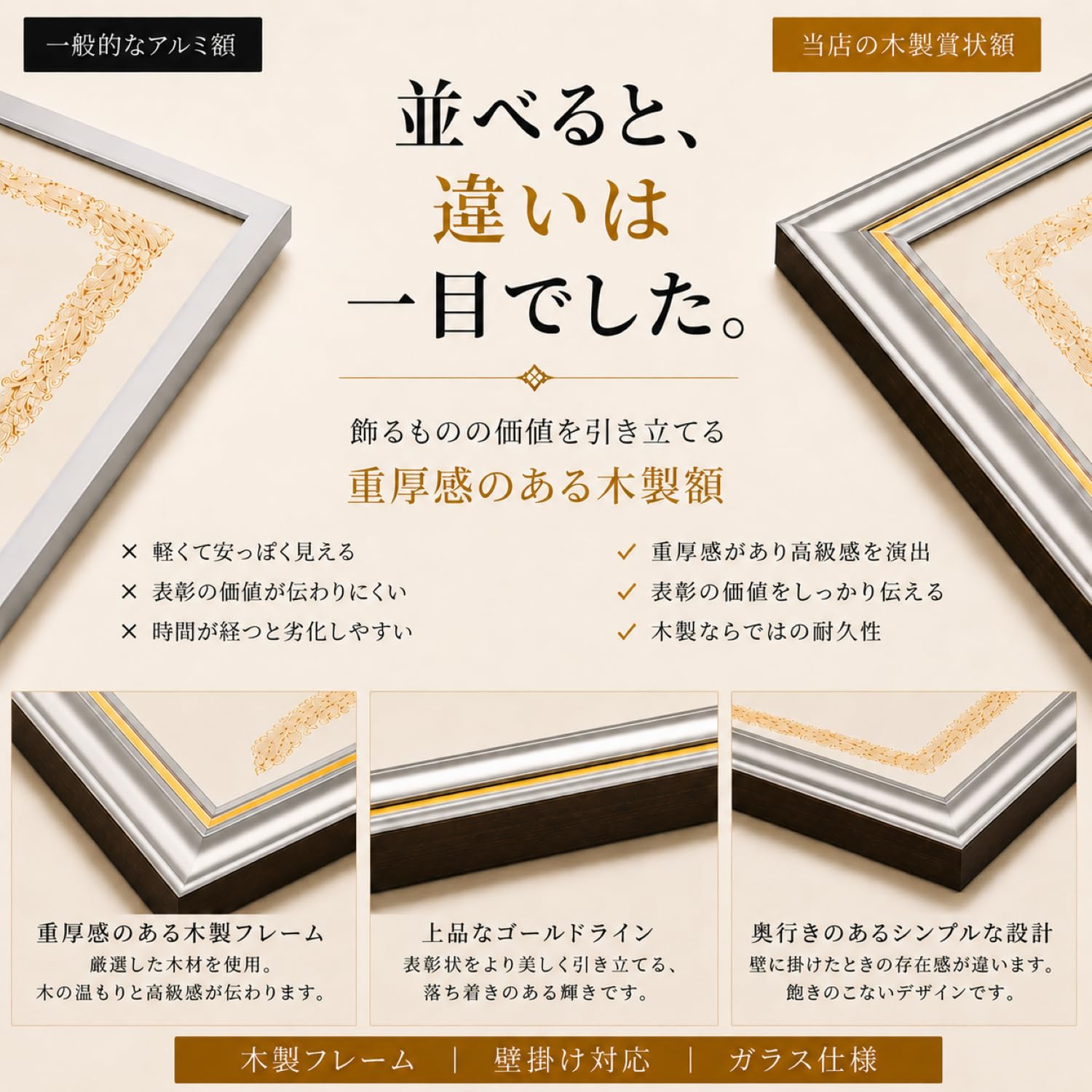 Amazon.co.jp: 【国産高級木製額縁】B4サイズ対応 縦横OK 賞状・証書